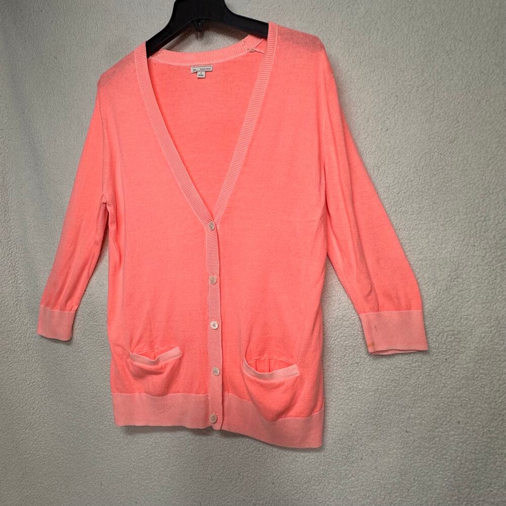 GAP Neon Coral Cardigan Small Cotton Button Front Sweater - Picture 2 of 8